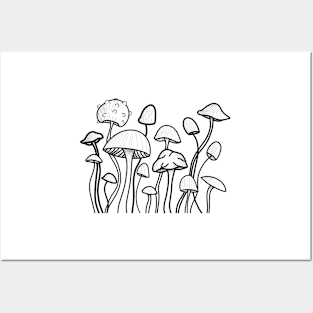 Mushrooms line art Posters and Art